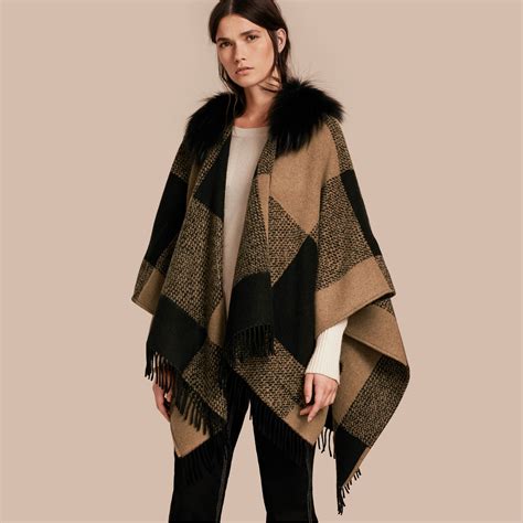 burberry poncho outlet|burberry fur trimmed poncho.